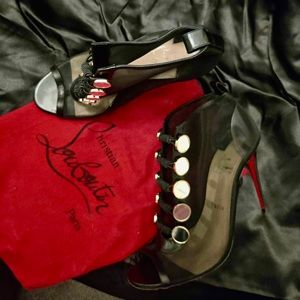 Christian Louboutin Mesh Agraffe Peep Toe stiletto Boot